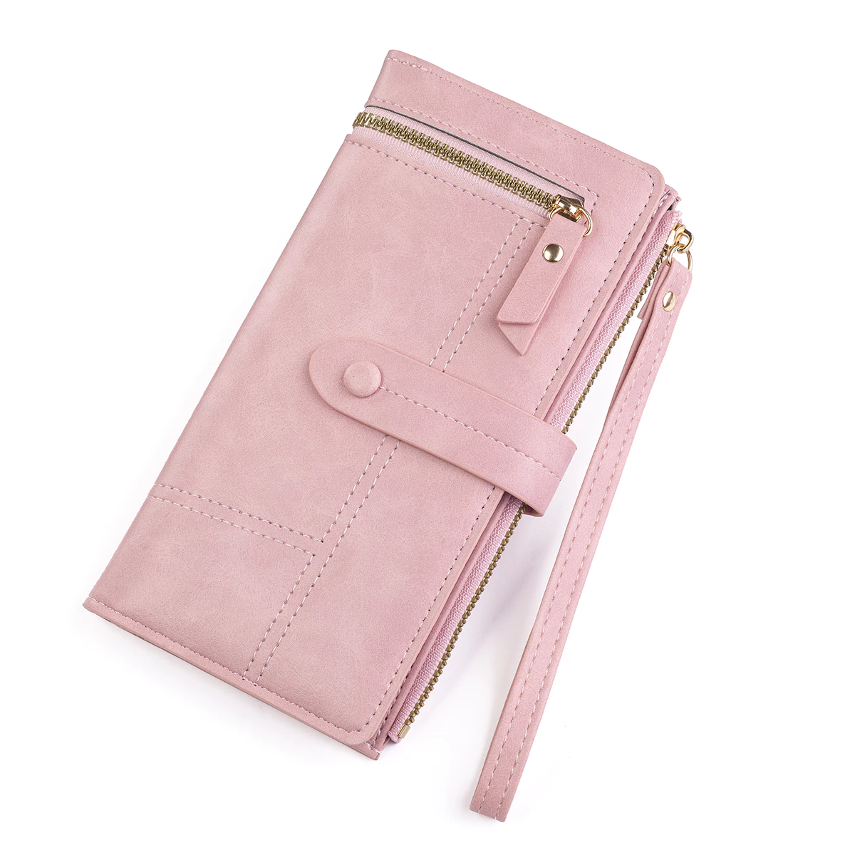 Carteira Ladies Casual Snap Button Bi-Dobradura Carteira Multi-Função Multi-Cartão Slot Cartão de Crédito
