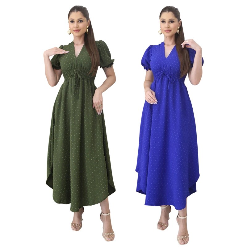 A&D Vestido Duna Pipoca Manguinha Com Cintura Nas Costas