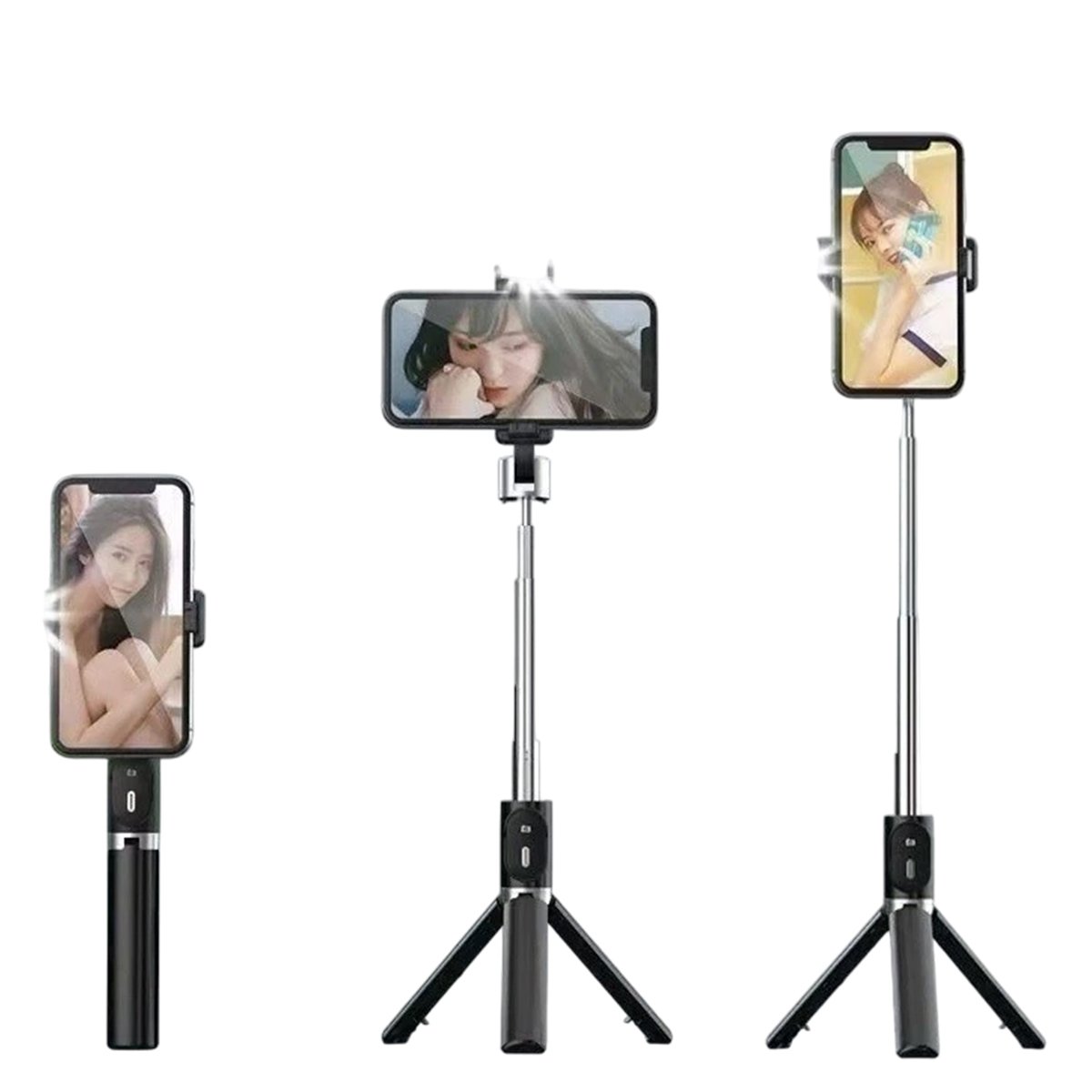 Bastão Pau de selfie Tripé Retrátil Com Luz LED Controle Bluetooth Celular