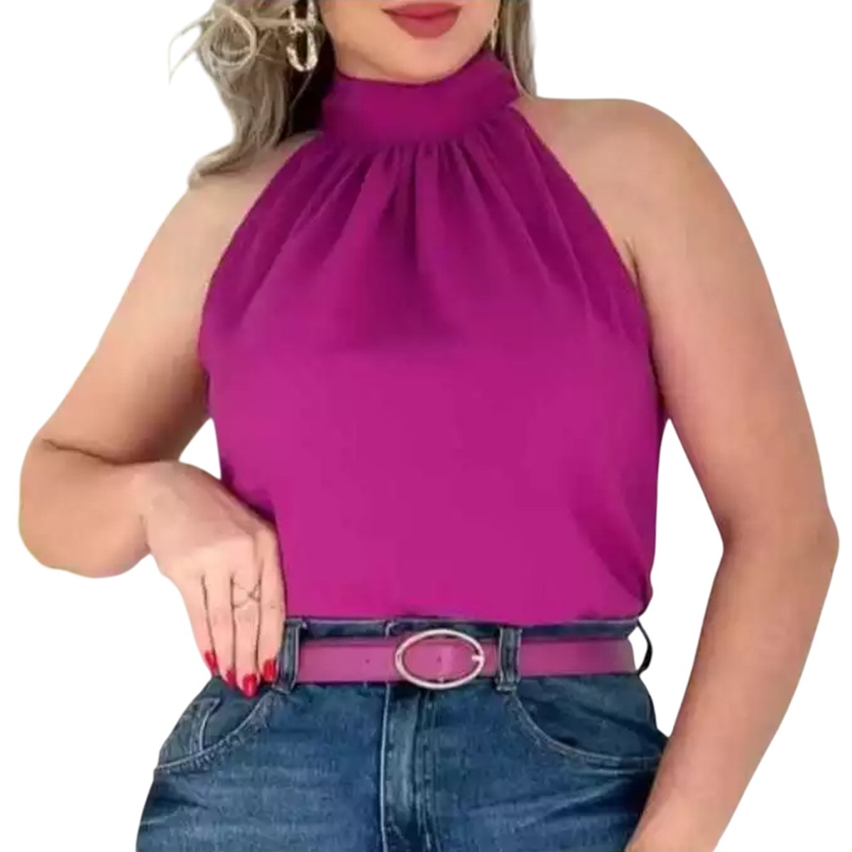 Blusa Gola Alta Com Amarração Que Da Um Charme Super Feminina