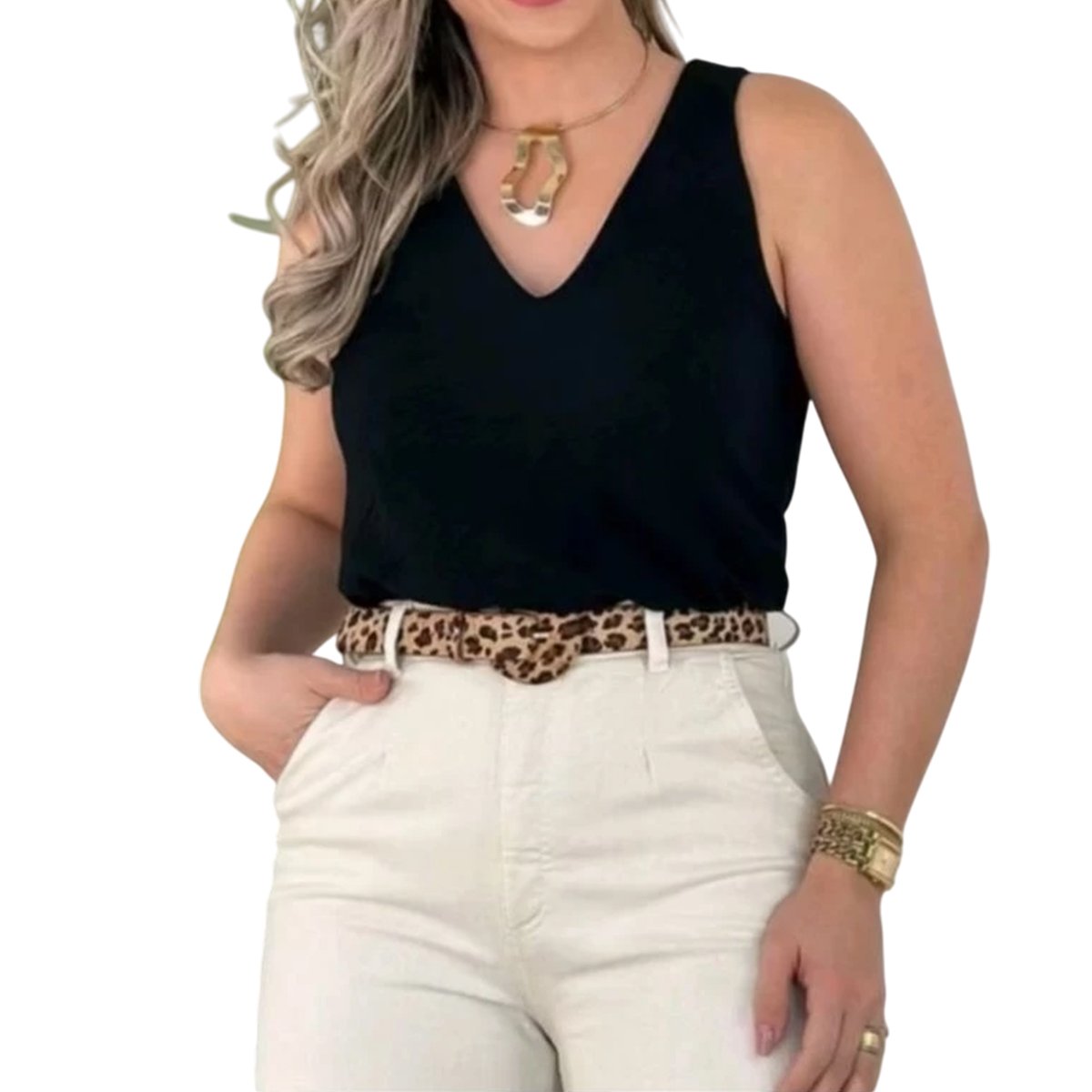 Blusa Regata Feminina Alça Larga Tecido Duna