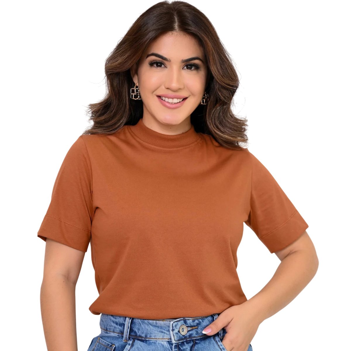 Blusas Gola Alta Femininas Lisas 100% Algodão