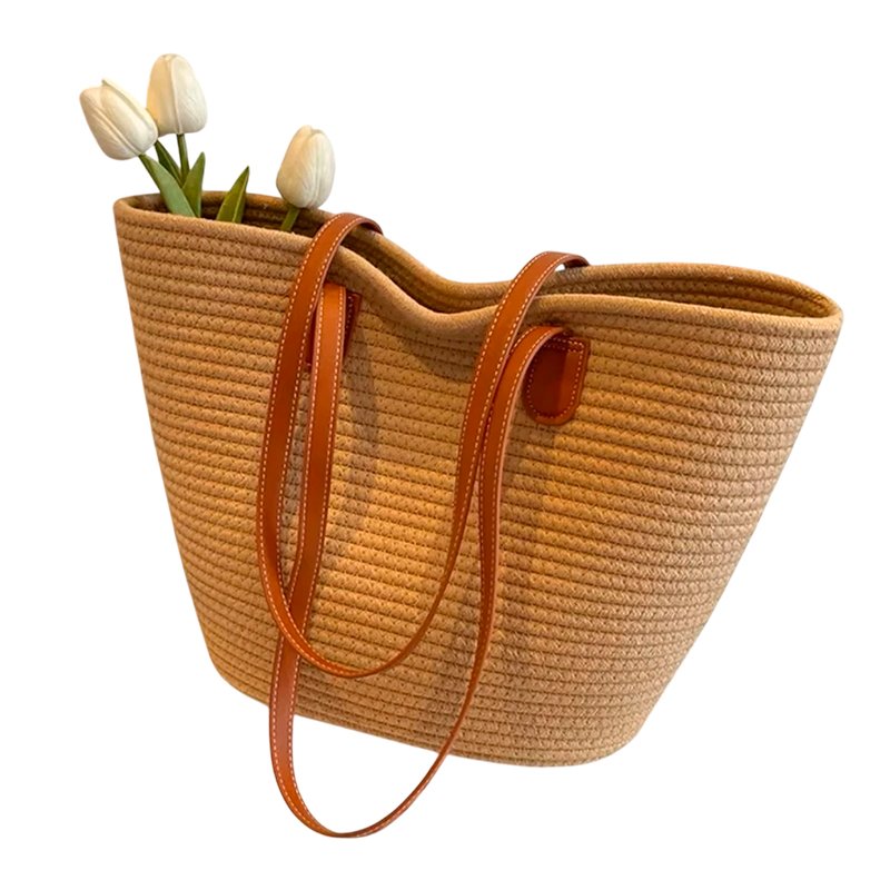 Bolsa de Palha de Grande Capacidade para Férias Casuais Praia Portátil Nova Moda Bolsa de Ombro Tecida