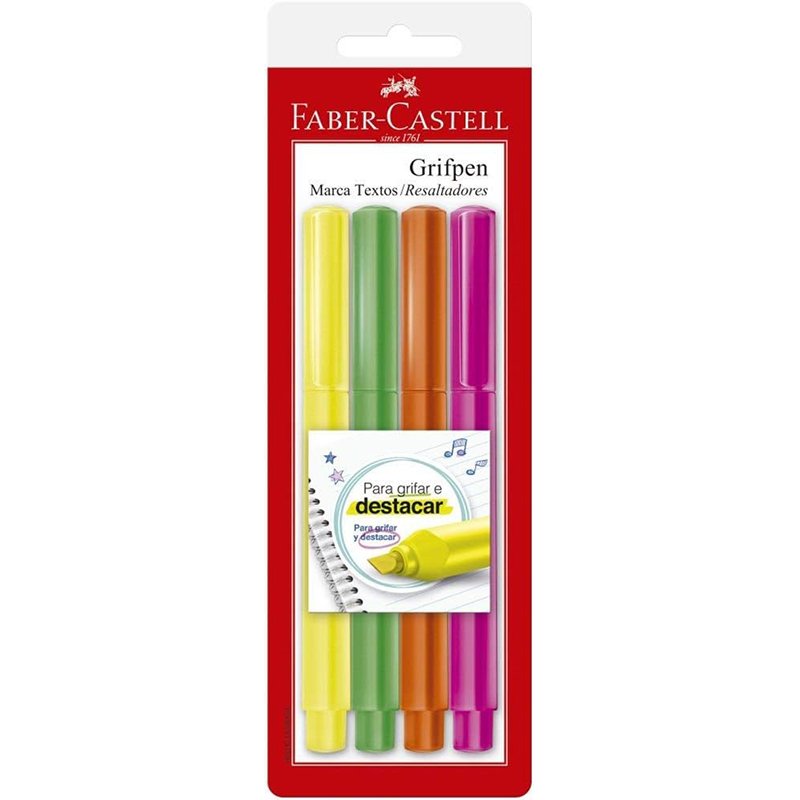 Caneta Marca Texto, Faber-Castell, Grifpen, MT/ESZF, 4 Cores