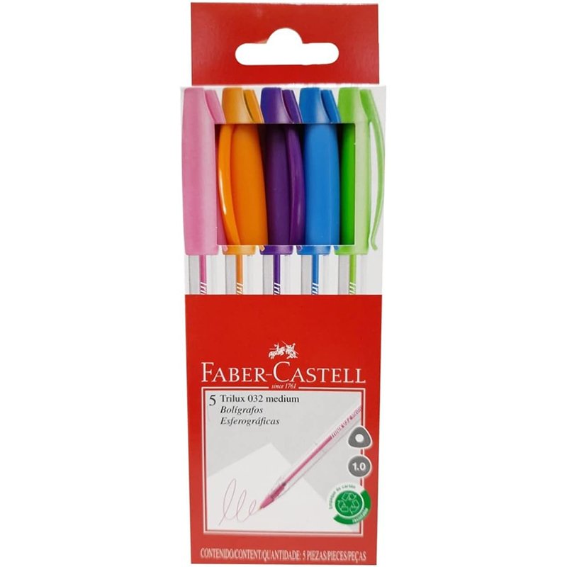 Caneta Trilux Cartela com 5 Cores, Faber-Castell, 032/ESC, Multicor