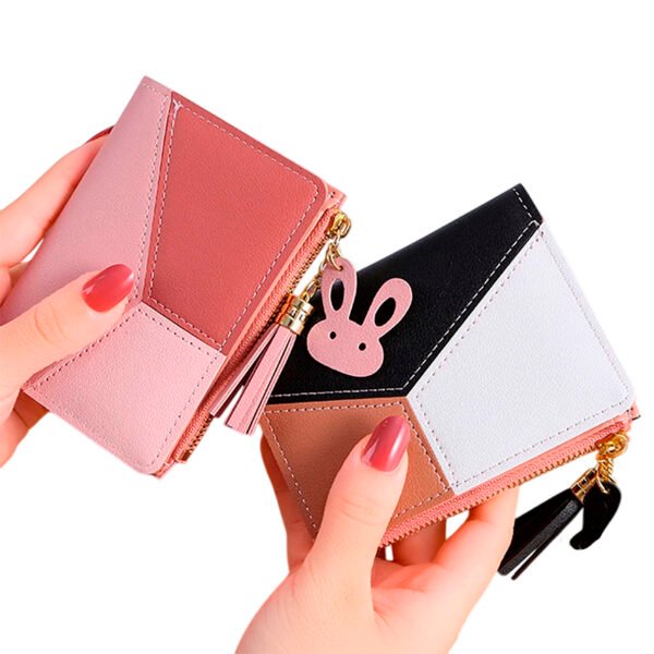 Carteira De Mão Feminina Bloco de cores Forma Com Zipper