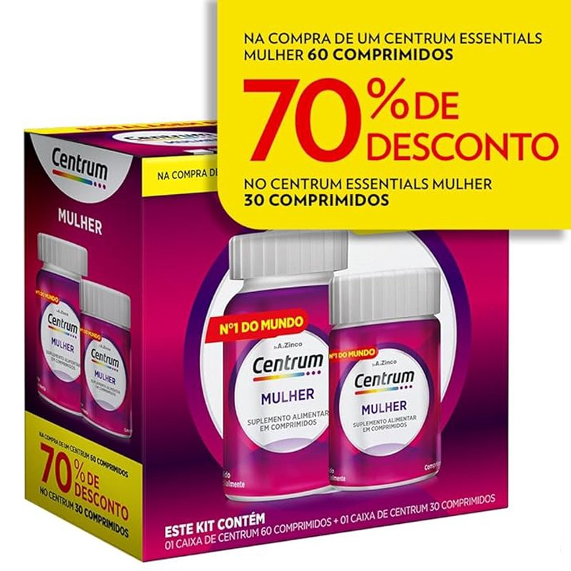Centrum Mulher, Suplemento Alimentar para Energia e Funcionamento Muscular, Leve 90 Comprimidos e Pague 60