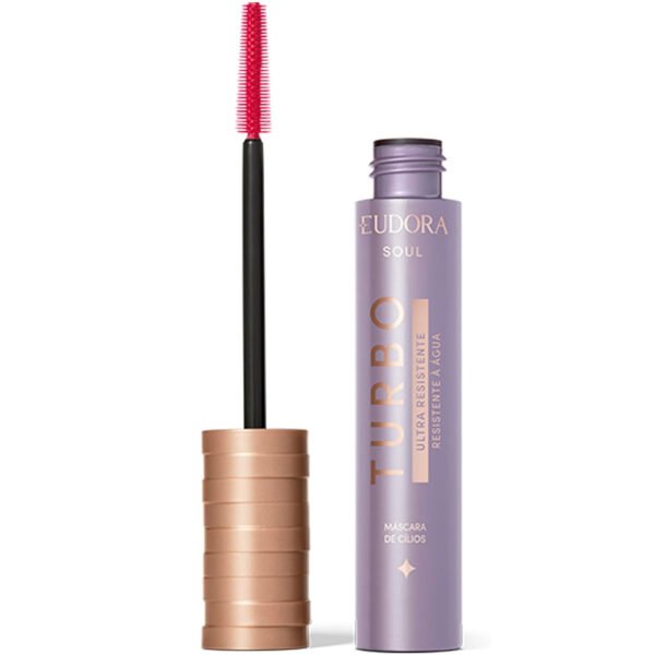 Eudora Glam Soul Máscara Cílios Turbo Ultra Resistente 10g - Volume E Definição - Pantenol - Resistência À Água E Suor - 11h De Duração - Preta