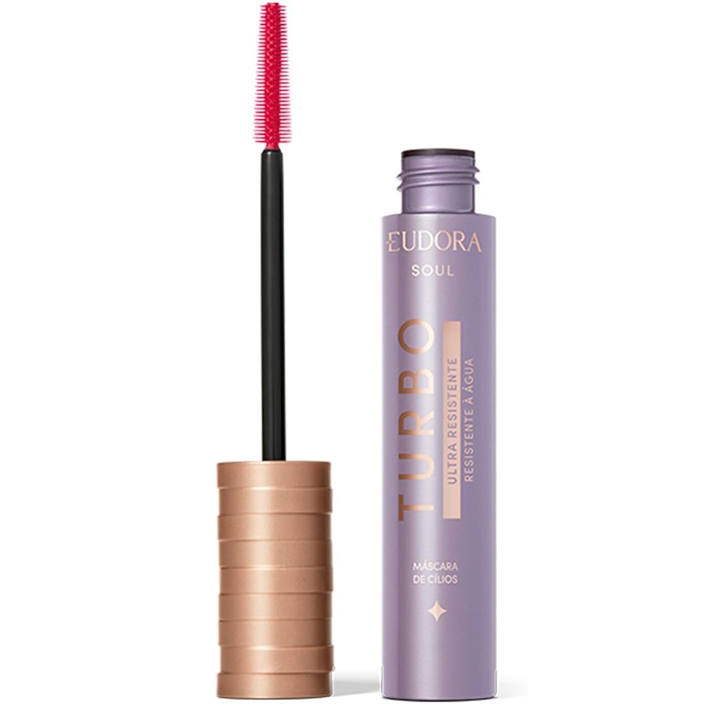 Eudora Glam Soul Máscara Cílios Turbo Ultra Resistente 10g – Volume E Definição – Pantenol – Resistência À Água E Suor – 11h De Duração – Preta