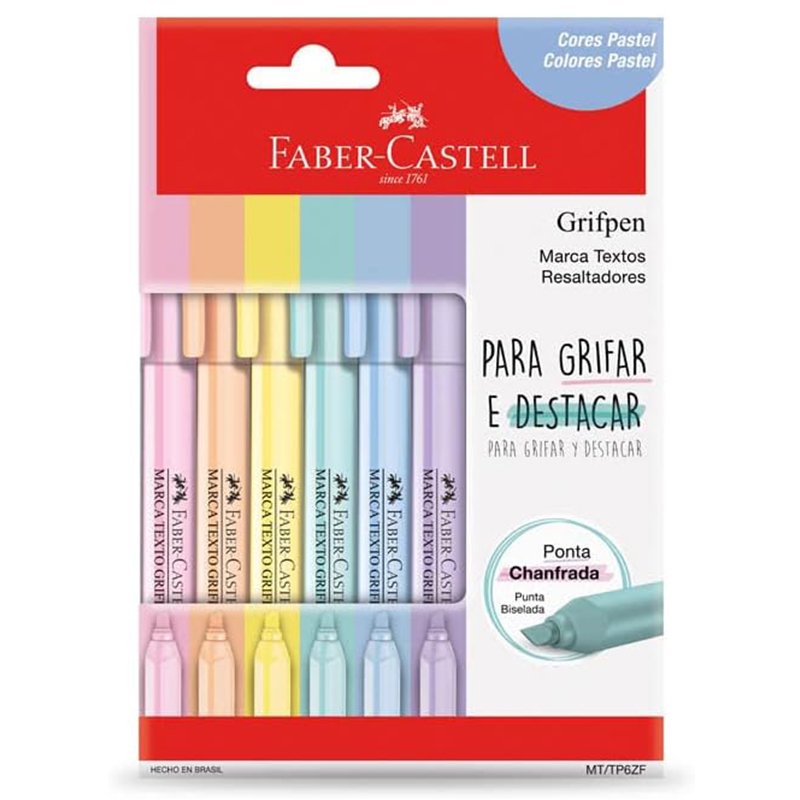 Faber-Castell Grifpen – Caneta Marca Texto, Tons Pastel, 6 Cores