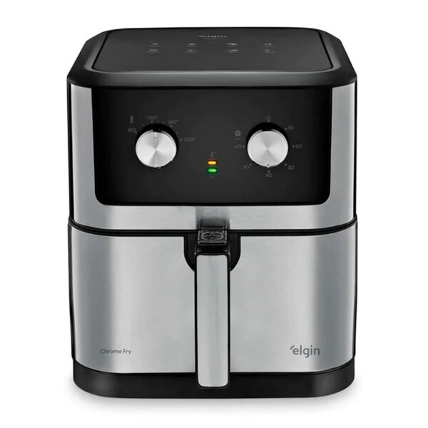 Fritadeira Air Fryer Elétrica 8 Litros Elgin CHROME Com Timer, Grelha Fácil Limpeza - AFC80 Inox