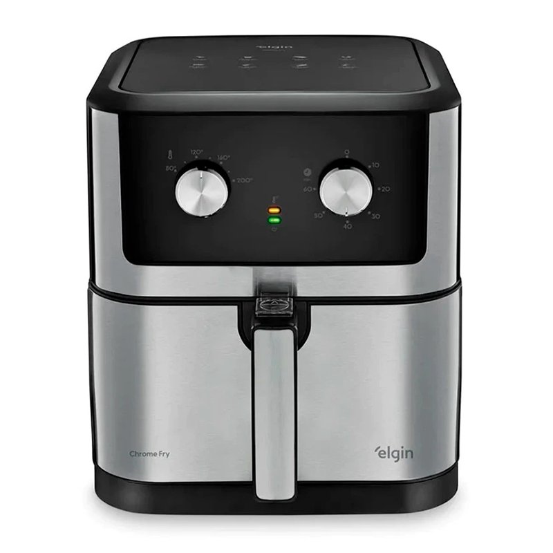 Fritadeira Air Fryer Elétrica 8 Litros Elgin CHROME Com Timer, Grelha Fácil Limpeza – AFC80 Inox