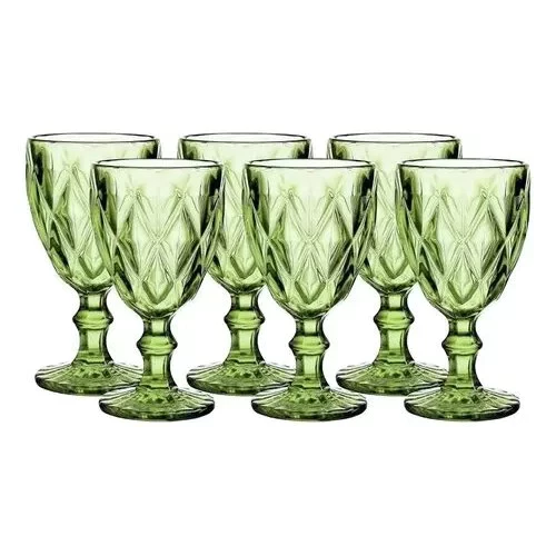 Jogo 6 Taça Diamante Copo Vidro Transparente Bico De Jaca 340ml