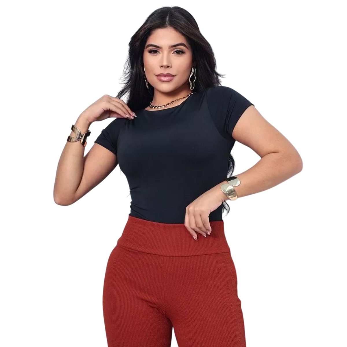 KIT 3 Body Feminino Manga Curta Grecia Elegante Tendência