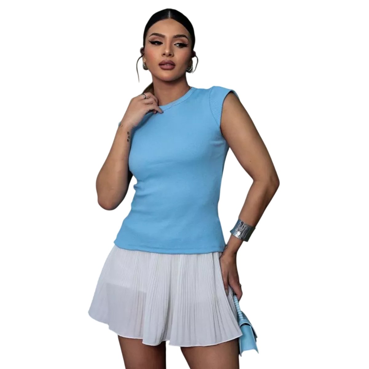 Kit 2 Blusas Feminina Muscle Tee Lisa Ribana Canelada Gola Redonda Básica Social Elegante