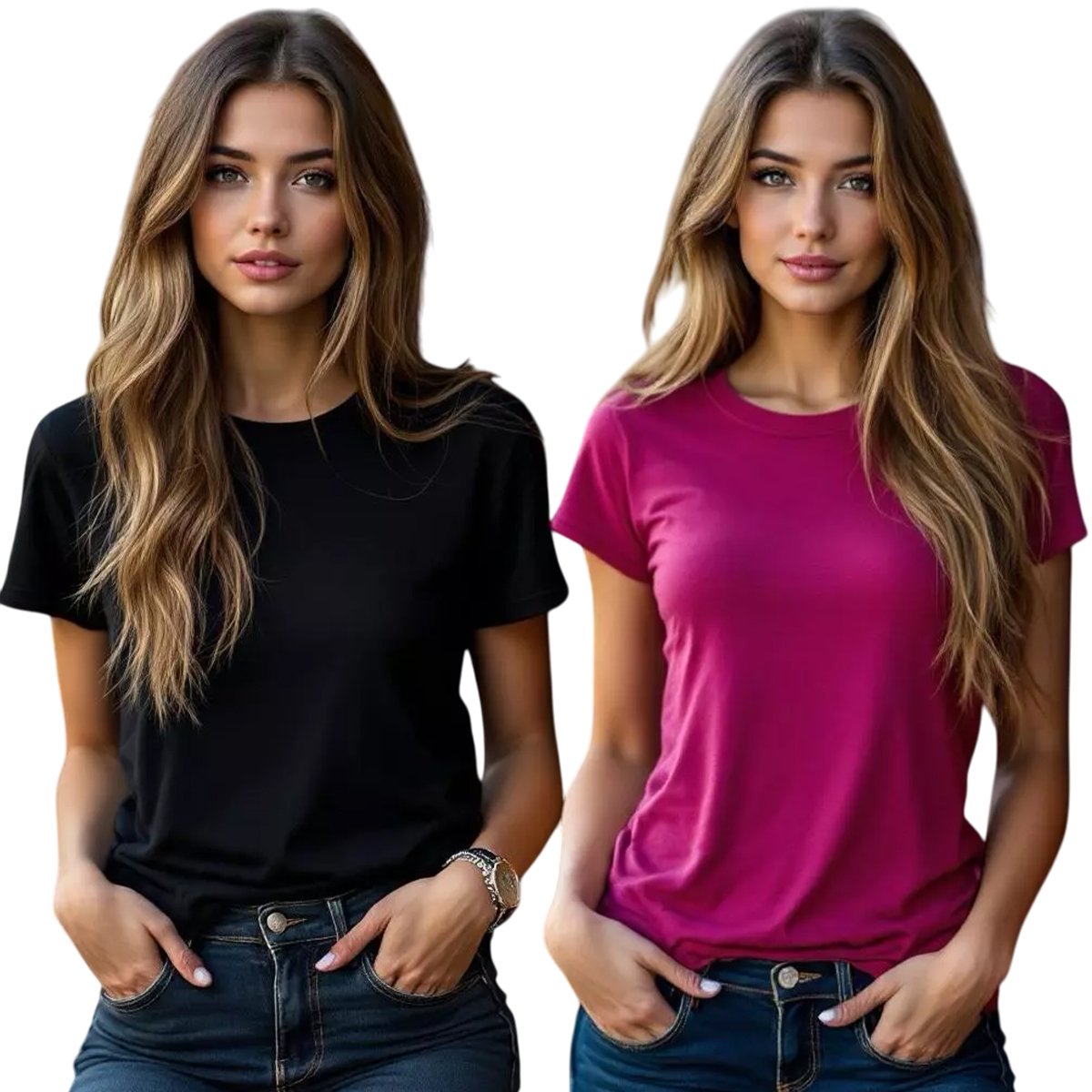 Kit 2 Camisa Feminina Básica Baby Look T-Shirt 100% Algodão Premium