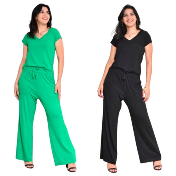 Kit 2 Conjuntos Viscolycra Calça Pantalona e Gola V