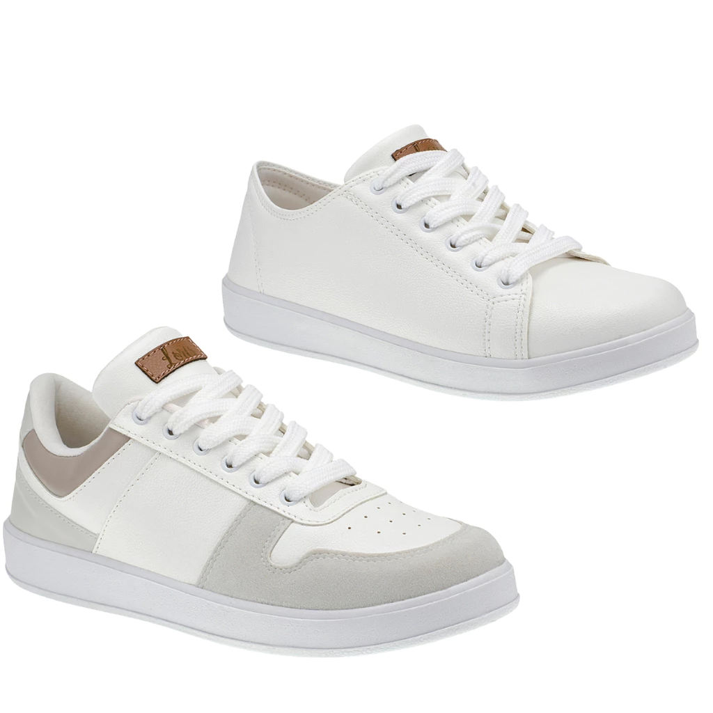Kit 2 Pares Tênis Branco Feminino Casual Confortável