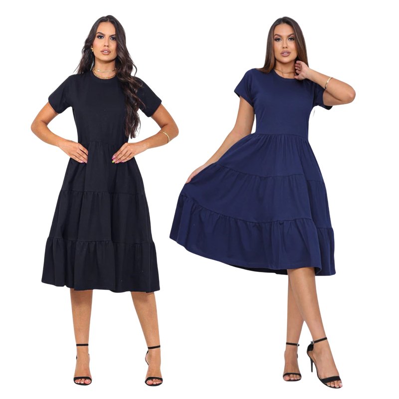 Kit 2 Vestidos Mídi Modelo 3 Marias Luxo Moda Feminina Evangélica