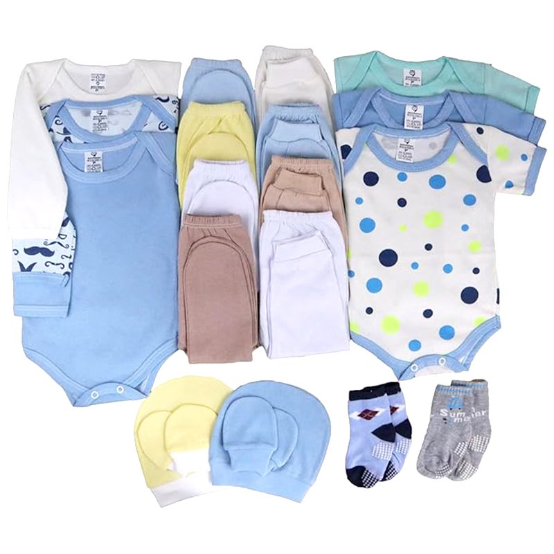 Kit 21 Peças Maternidade Roupa De Bebê Menina e Menino (Azul-MENINO, P)