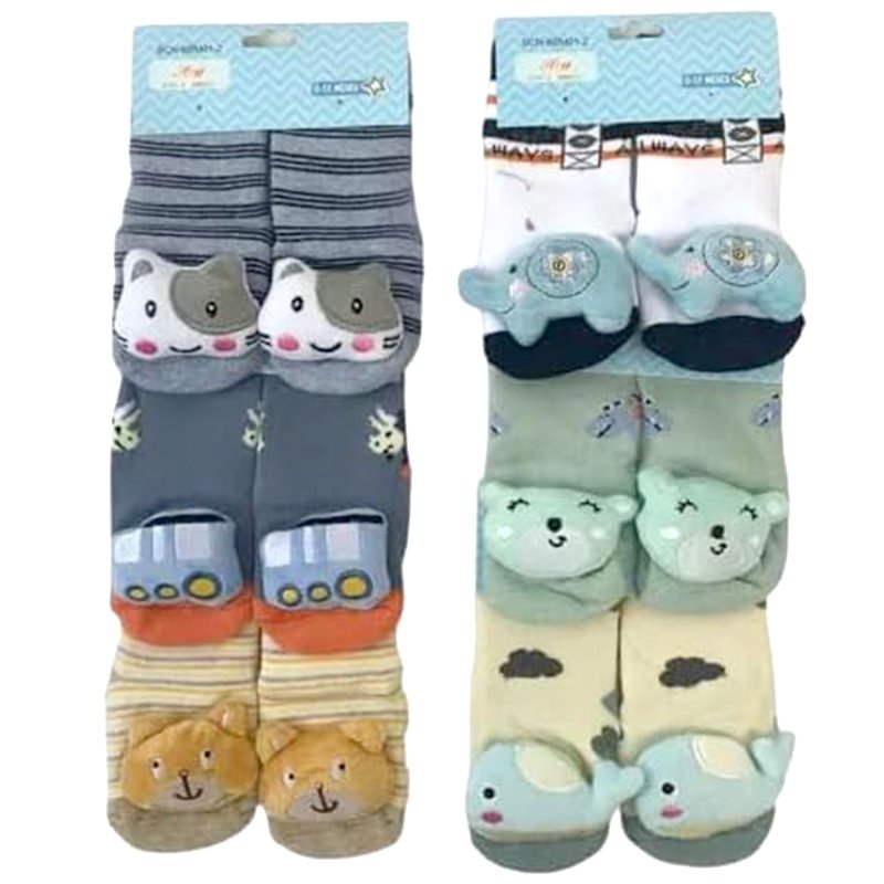 Kit 4 Pares Meia 3D Bebê Bichinho Infantil Inverno Menino Algodão (0 a 12 meses)