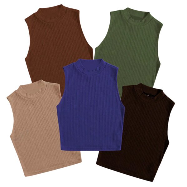Kit 5 Croppeds Canelados de Gola Canelado Tons Terrosos Básicos Elegantes Versáteis