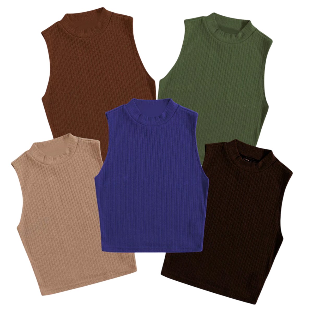 Kit 5 Croppeds Canelados de Gola Canelado Tons Terrosos Básicos Elegantes Versáteis