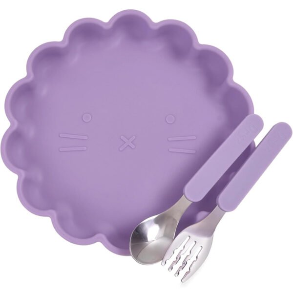 Kit Prato De Silicone Com Ventosa E Talheres Cute Lilás