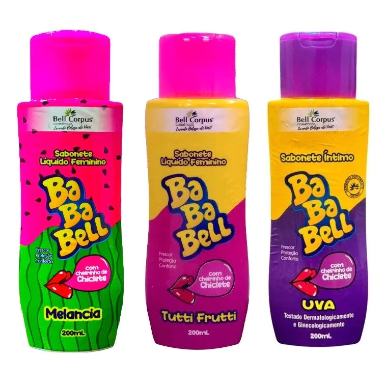 Kit Sabonete Íntimo Líquido Bababell Tutti Frutti + Uva + Melancia 200ml – Bell Corpus