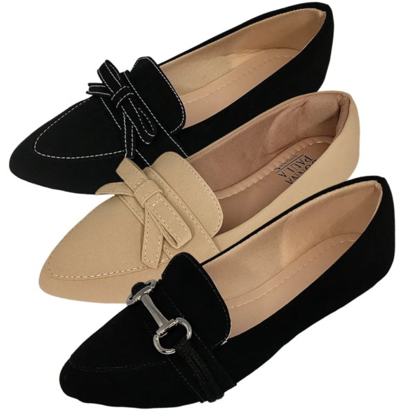 Kit Sapatilha Feminina 3 Pares Bico Fino Mocassim Feminino Rasteirinha Casual Sapato Feminino Social Moda Confortável