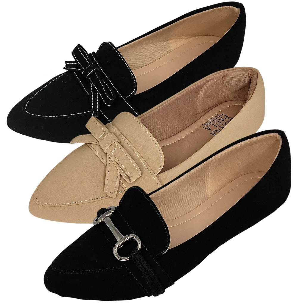 Kit 3 Pares Sapatilha Feminina Bico Fino Mocassim Feminino Rasteirinha Casual Sapato Feminino Social Moda Confortável