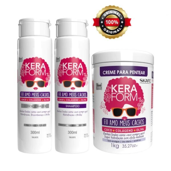 Kit Shampoo Condicionador Creme de Pentear Keraform Eu Amo Meus Cachos Cabelo