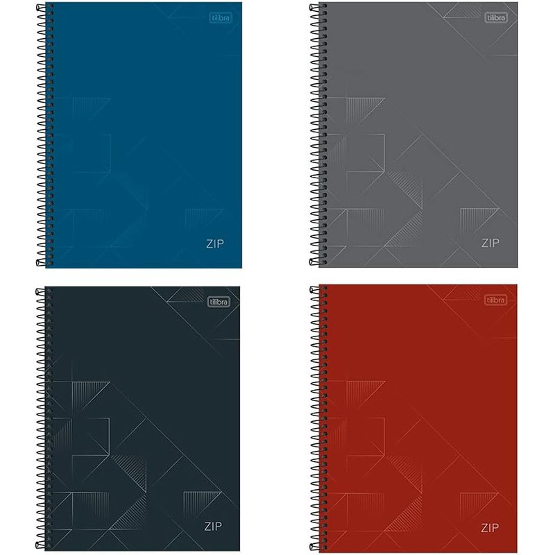 Kit de Caderno, 01 Matéria, Capa Dura, Zip, 80 Folhas, Tilibra, Pacote com 4 Unidades