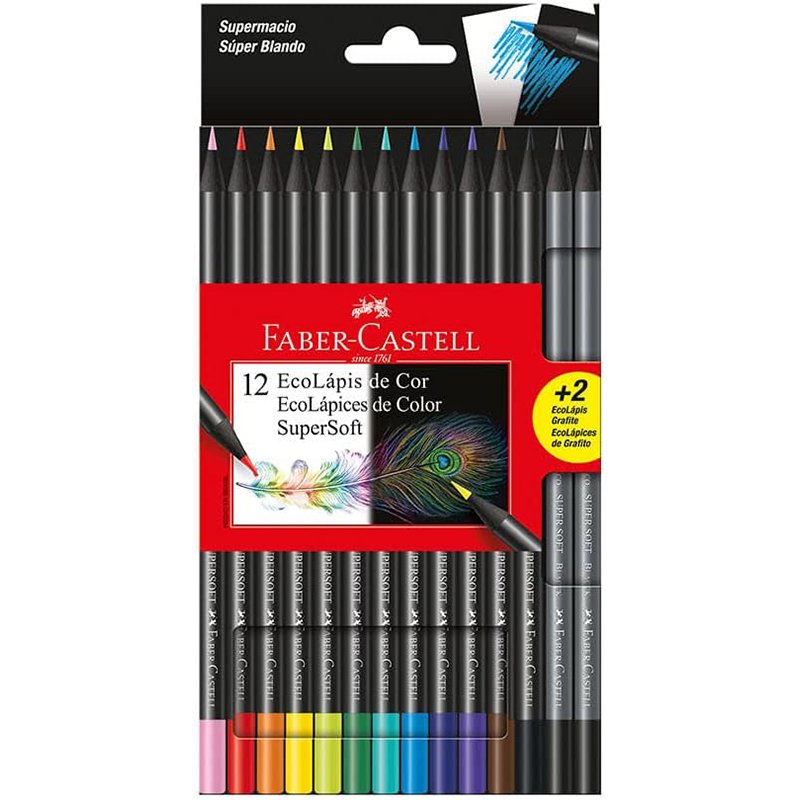 Lápis de Cor, Faber-Castell, EcoLápis Supersoft, 120712SOFT+2, 12 Cores + 2 Grafite