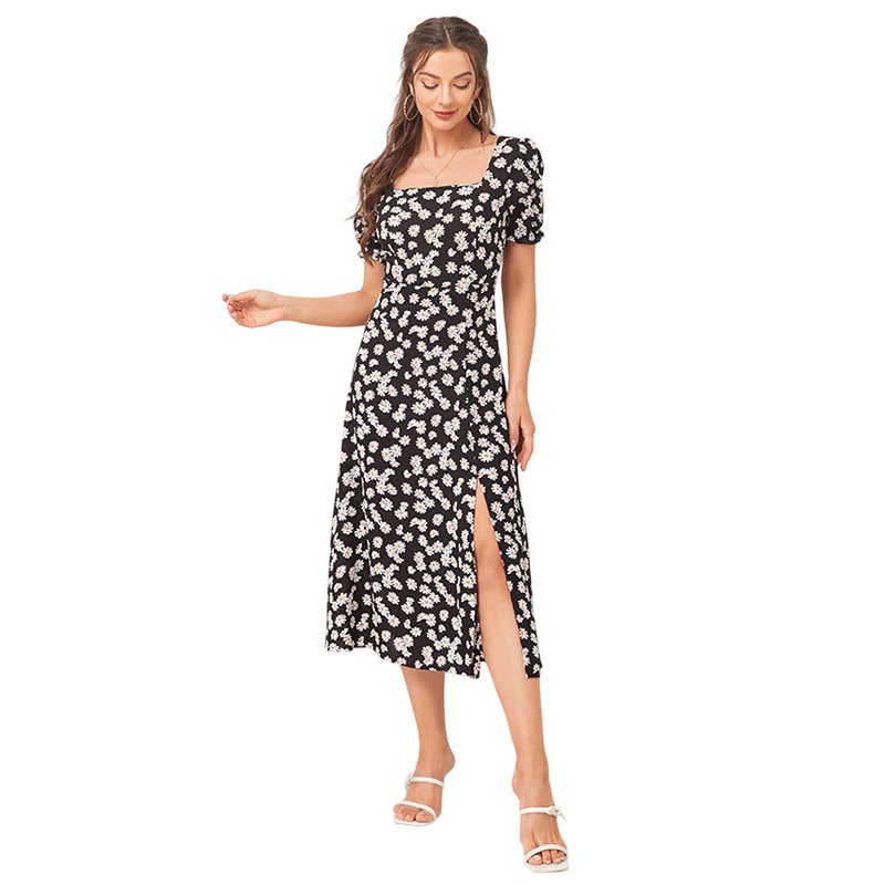 Lovito Casual Vestido de Estampa Floral de Gola Quadrada