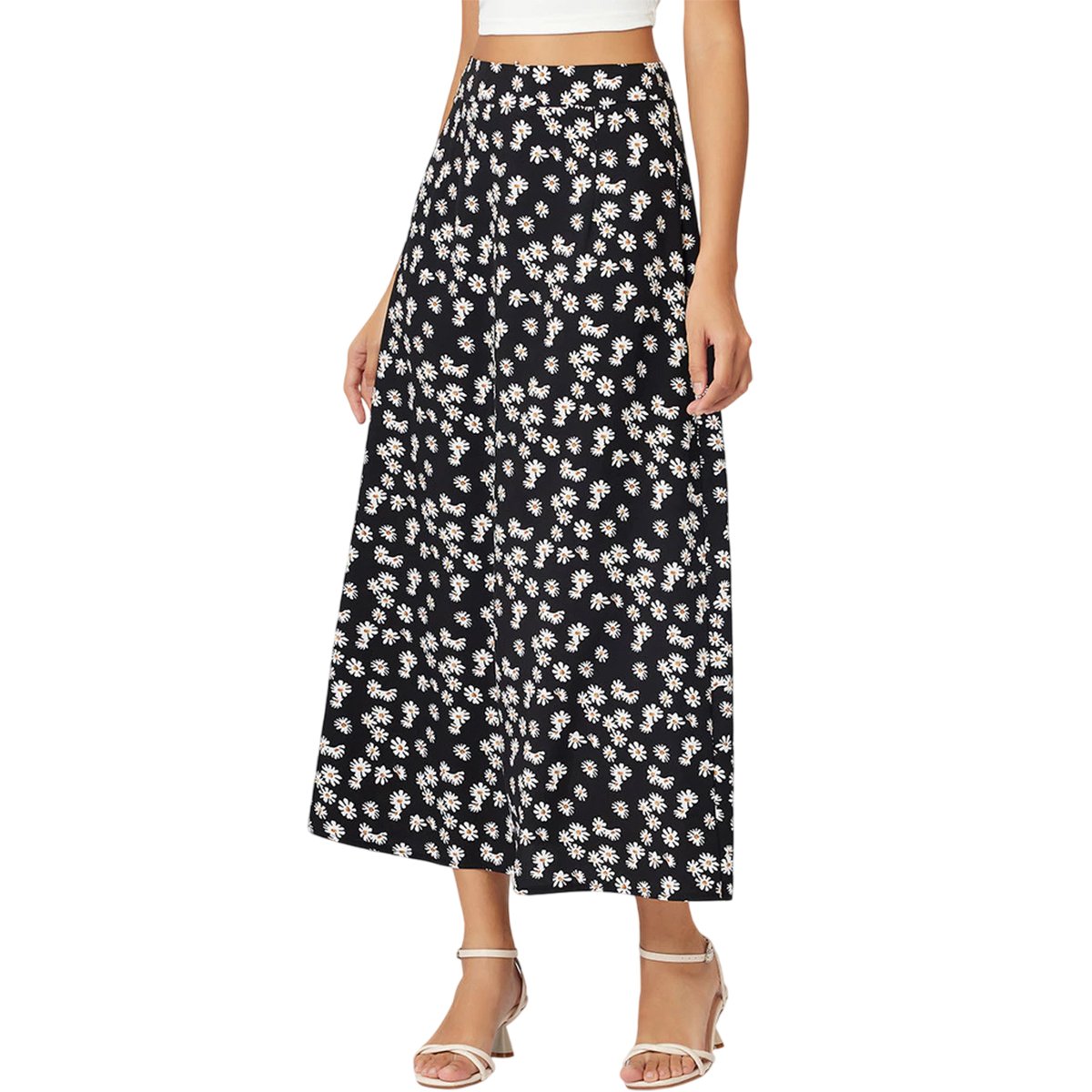 Lovito Saia Flared Casual Ditsy Floral L21AS123 (Preta)