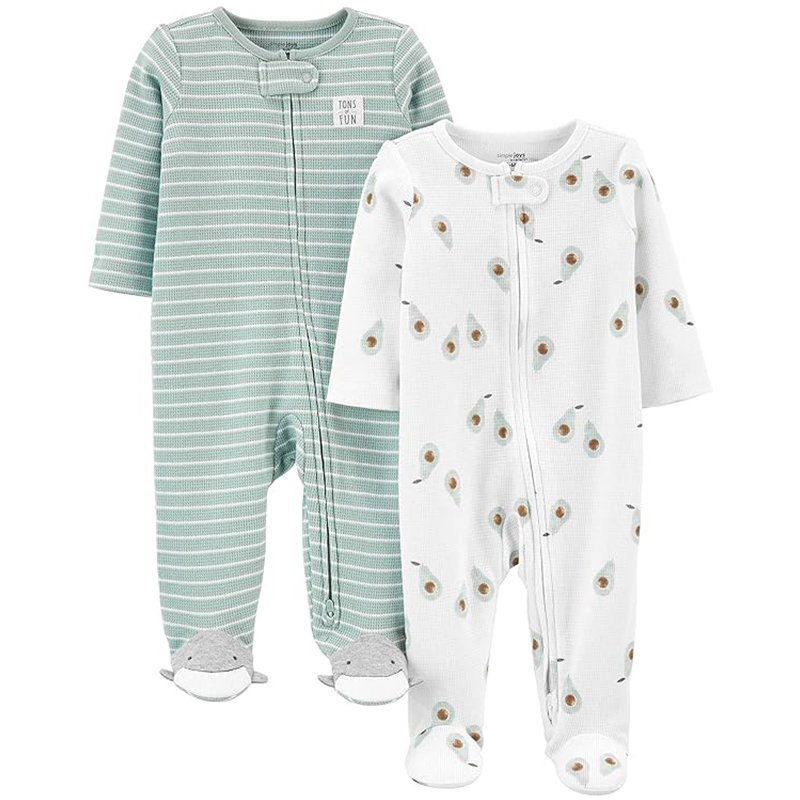 Simple Joys By Carter’s Bebê Com Zíper Bidirecional Térmico Para Dormir E Brincar, Pacote Com 2, Listras Verde-Menta/Abacates Brancos, 3-6 Meses