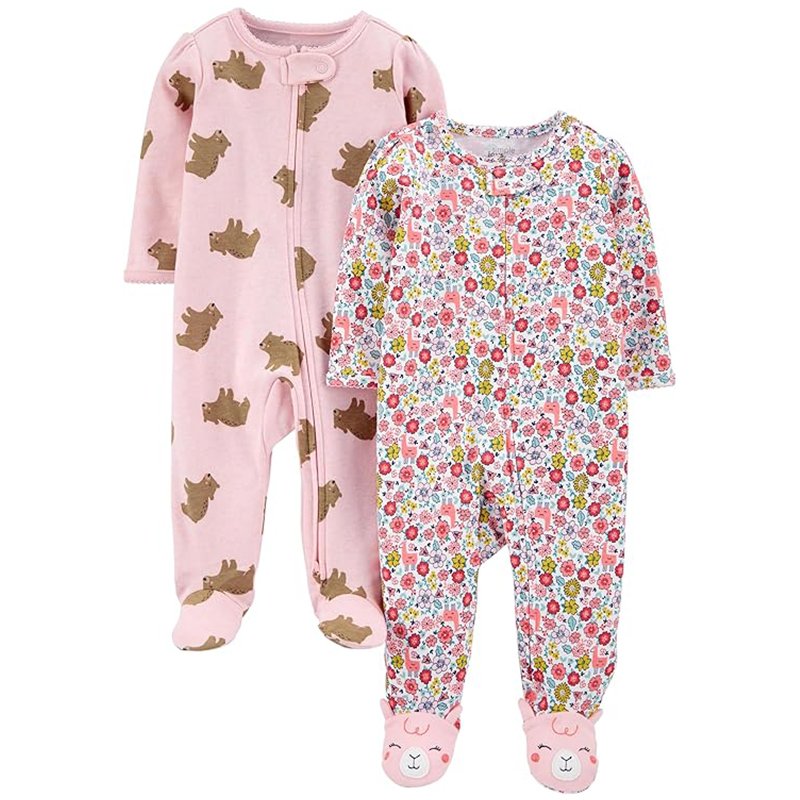 Simple Joys By Carter’s Meias De Algodão Para Bebês Meninas, Para Dormir E Brincar, Pacote Com 2, Urso Rosa/Floral Branco, 6-9 Meses