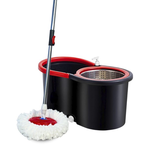 Mop Com cabo de 140 cm + 2 Refis - Rodinhas e Cesto Em Inox - Balde Centrífuga - NL