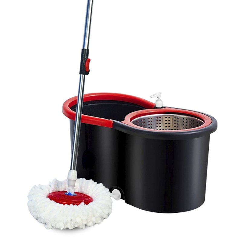 Mop Com Cabo de 140 cm + 2 Refis – Rodinhas e Cesto Em Inox – Balde Centrífuga