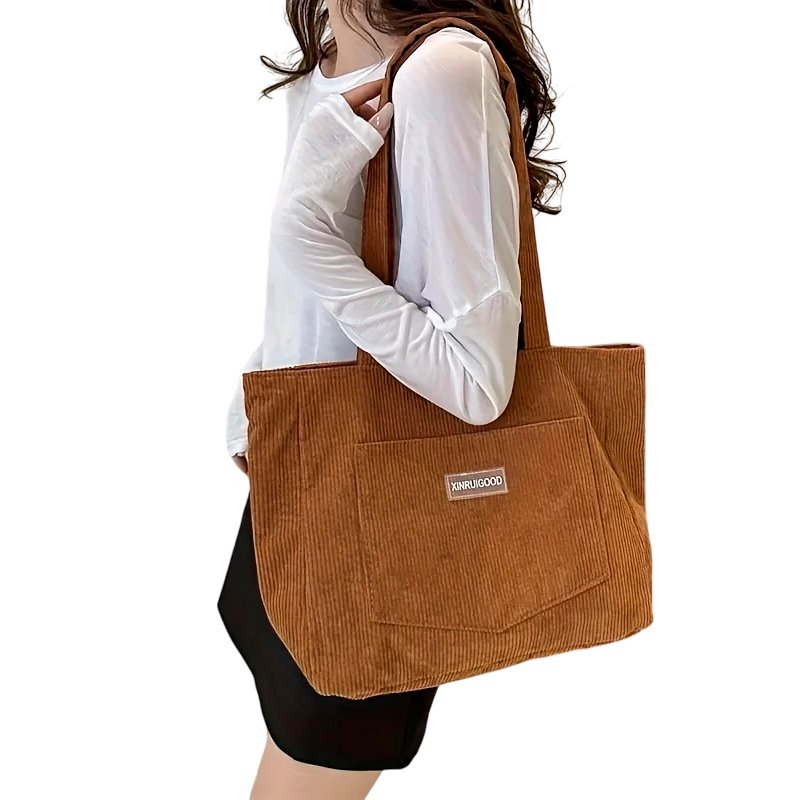 Novo Estilo Corduroy Saco de Lona Shoulder Tote Bag Universitária Grande Capacidade Classe de Viagem 2024