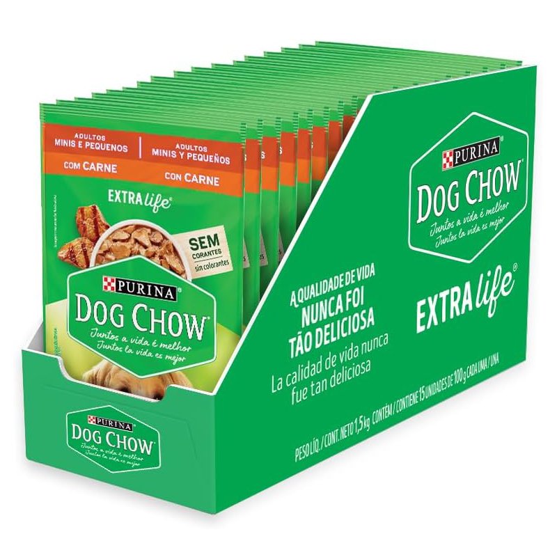 Pack Nestlé Purina Dog Chow Ração Úmida Para Cães Adultos Raças Pequenas Carne Ao Molho – Com 15 Sachês 100g