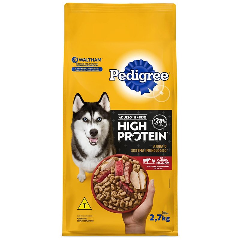 Ração Pedigree High Protein Cães Adultos Carne e Frango 2,7kg