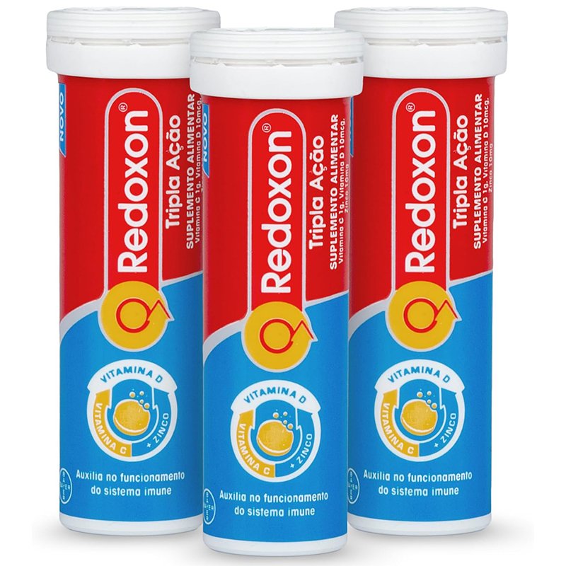 Redoxon Tripla Ação, Vitamina C 1000mg, Vitamina D e Zinco, 30 Comprimidos Efervescentes