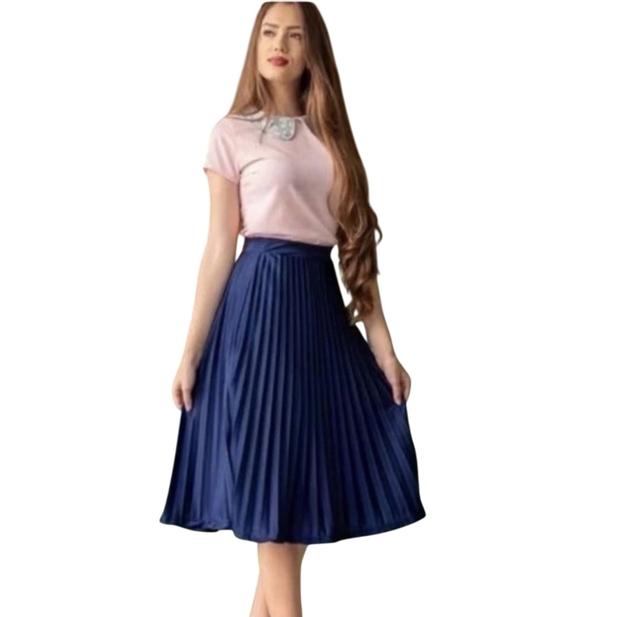 Saia Elanca Plissada Midi Social Moda Evangélica Feminina