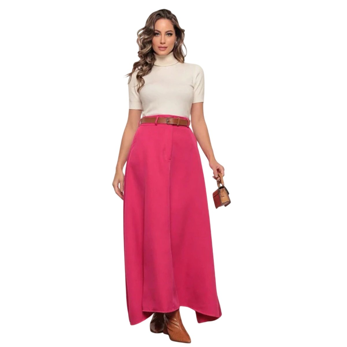 Saia Longa Feminina Alfaiataria Moda Evangélica Casual Básica Inverno Cintura