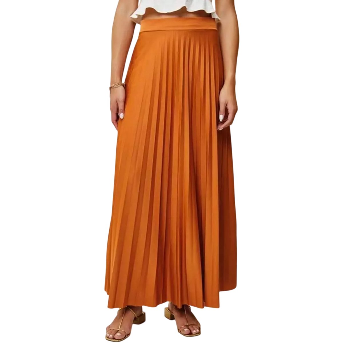 Saia Plissada Longa Evangélica Elegante Forrada Lisa-067