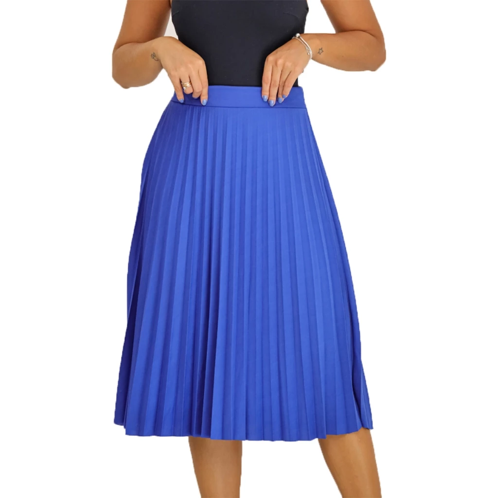 Saia Plissada Midi Feminina Com Forro Lisa – Moda Evangélica