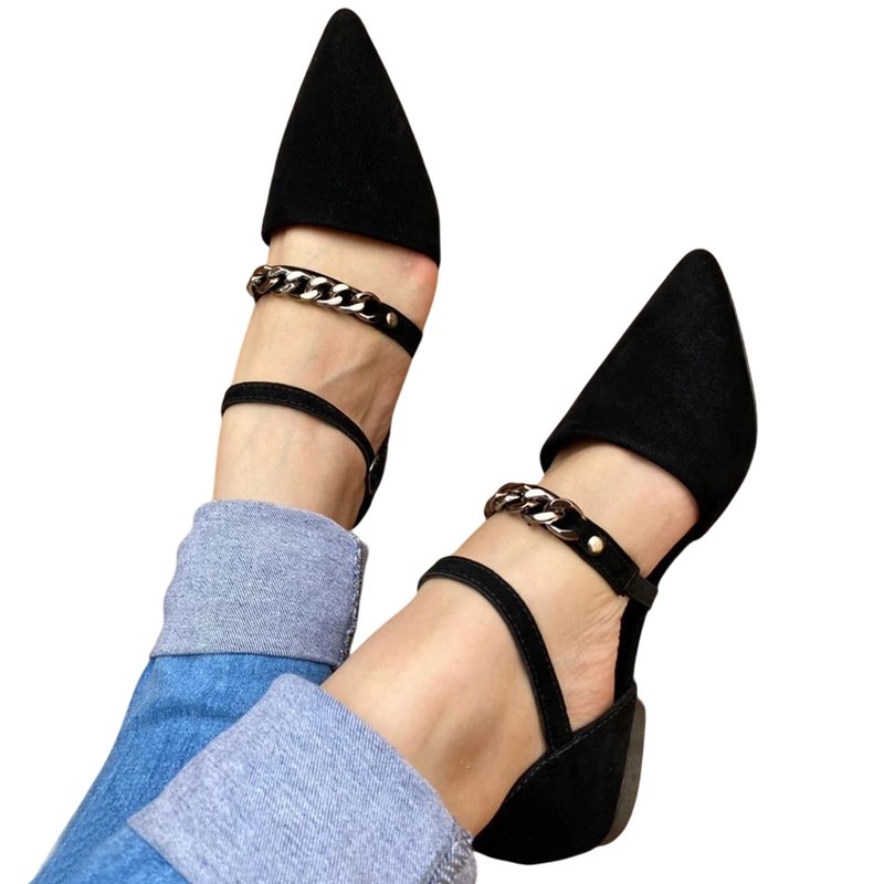 Sapatilha Feminina Bico Fino Corrente Moda casual Blogueira Confortável