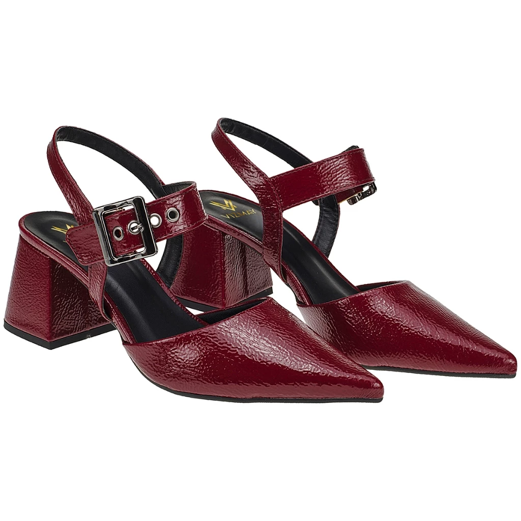 Sapato Feminino Scarpin Bico Fino Salto Quadrado Bloco Medio Social Moda
